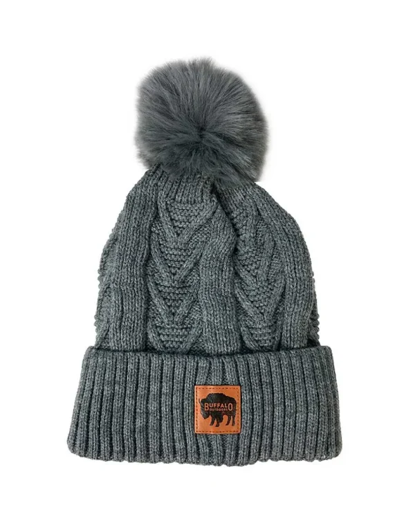Buffalo Outdoors Hats^® Workwear Women's Knit Pom Hat-Heather Grey