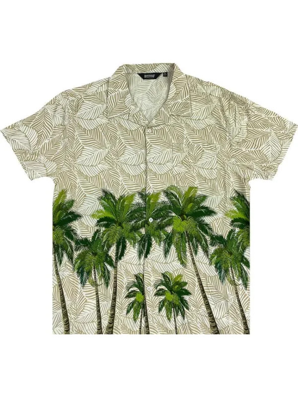 Buffalo Outdoors Button Down Shirts^® Workwear Men's Button Down All-Over Print Camp Shirts-Palm Trees