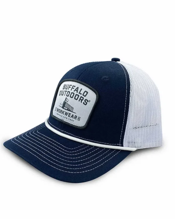 Buffalo Outdoors Trucker Hats^® Workwear Grain Elevator Patch Trucker Hat-Navy/White
