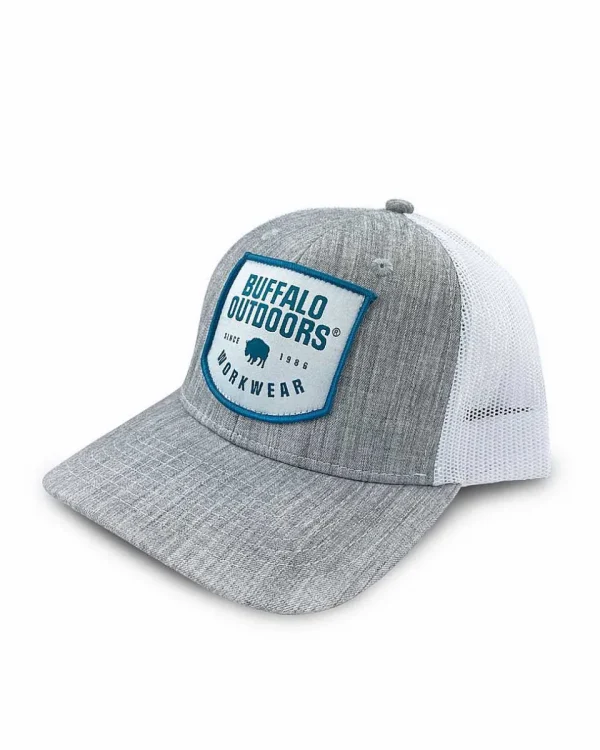 Buffalo Outdoors Trucker Hats^® Workwear Woven Color Patch Trucker Hat-Heather Grey/White