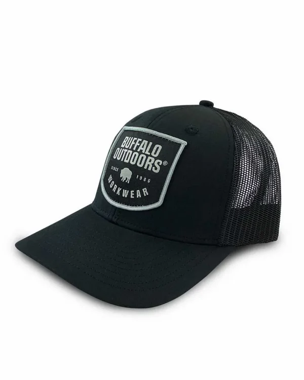 Buffalo Outdoors Trucker Hats^® Workwear Woven Color Patch Trucker Hat-Black