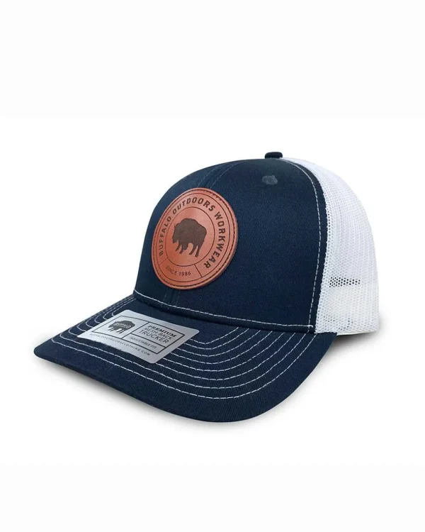 Buffalo Outdoors Trucker Hats^® Workwear Circle Patch Trucker Hat- Navy/White