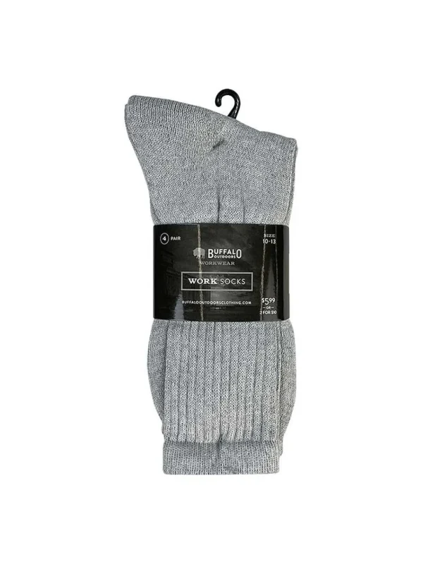 Buffalo Outdoors Socks^® Workwear Men's Crew Work Socks 4-Pack-Heather Grey