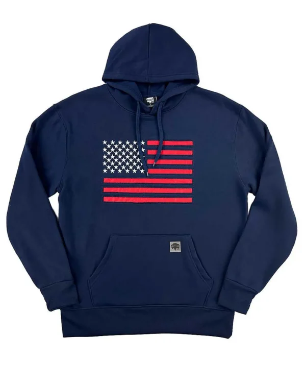 Buffalo Outdoors Hoodies & Sweatshirts For Men^® Workwear American Flag Hooded Sweatshirt-Navy/Red