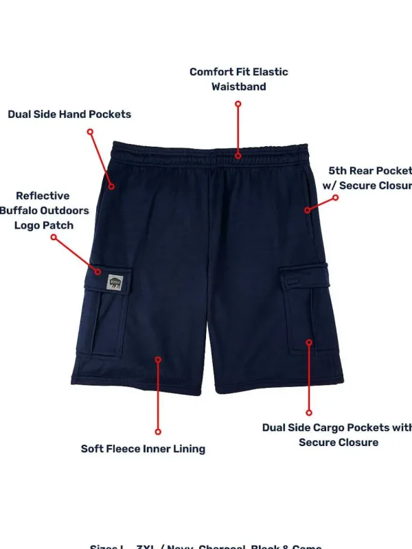 Buffalo Outdoors Men's Shorts^® Workwear Fleece Lined All-Season Shorts-Navy Blue