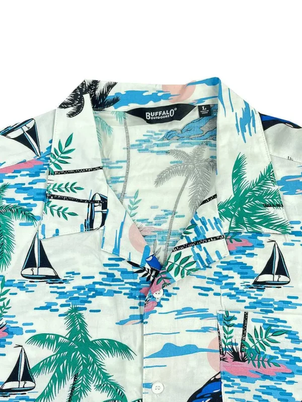 Buffalo Outdoors Button Down Shirts^® Workwear Men's Button Down All-Over Print Camp Shirts-Blue Hawaii