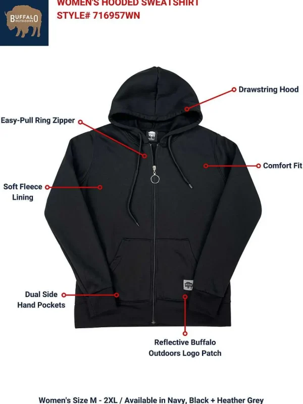Buffalo Outdoors Tops^® Workwear Women's Hooded Sweatshirt-Black