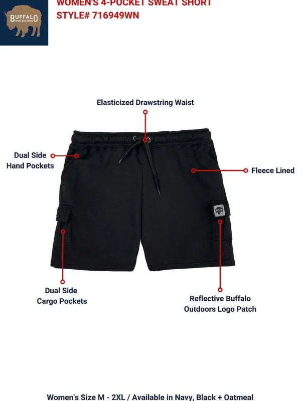 Buffalo Outdoors Bottoms^® Workwear Women's Four-Pocket Sweat Short-Black