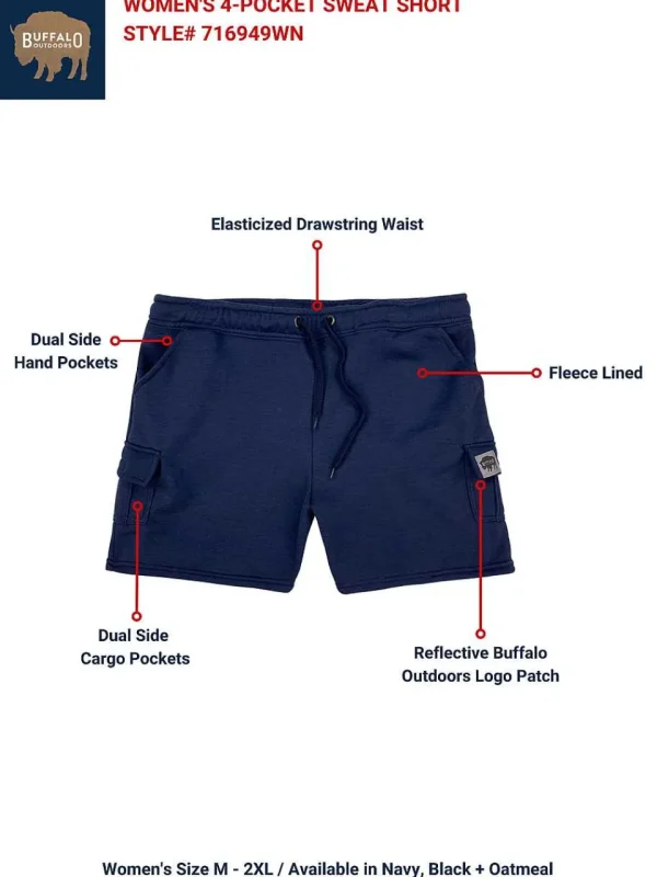 Buffalo Outdoors Bottoms^® Workwear Women's Four-Pocket Sweat Short-Navy Blue