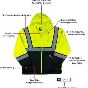 Buffalo Outdoors Hoodies & Sweatshirts For Men^® Workwear Class 2 Hi Vis Reflective Hd Safety Hoodie