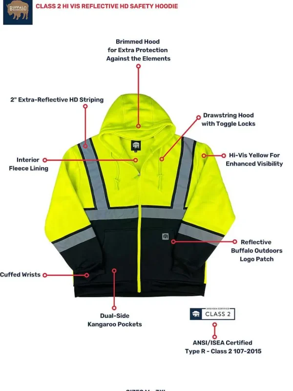 Buffalo Outdoors Hoodies & Sweatshirts For Men^® Workwear Class 2 Hi Vis Reflective Hd Safety Hoodie
