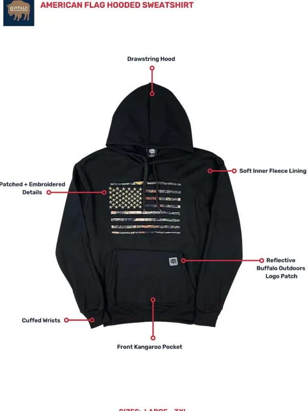 Buffalo Outdoors Hoodies & Sweatshirts For Men^® Workwear American Flag Hooded Sweatshirt-Black/Camo