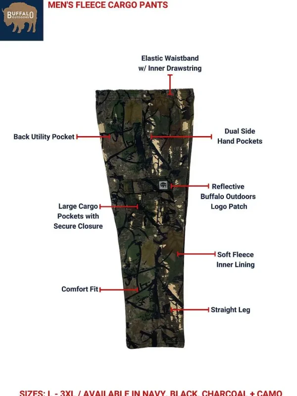 Buffalo Outdoors Pants^® Workwear Fleece Camo Cargo Pants