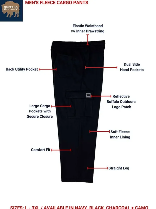 Buffalo Outdoors Pants^® Workwear Fleece Cargo Pants-Black