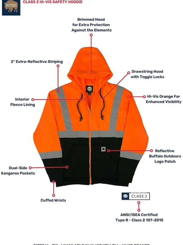 Buffalo Outdoors Hoodies & Sweatshirts For Men^® Workwear Class 2 Hi Vis Reflective Safety Hoodie-Orange