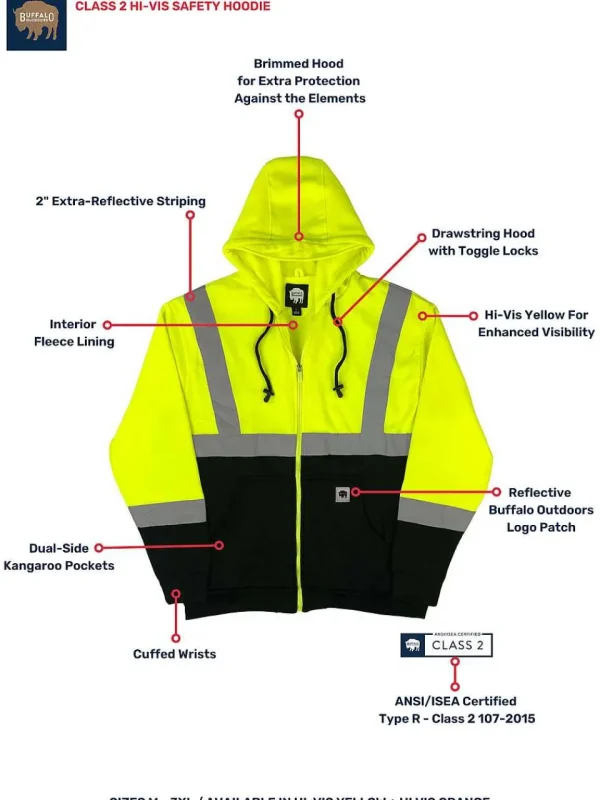 Buffalo Outdoors Hoodies & Sweatshirts For Men^® Workwear Class 2 Hi Vis Reflective Safety Hoodie-Yellow
